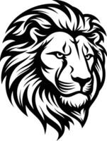 A bold black and white illustration of a lion's head, perfect for adding a powerful touch to your designs vector