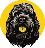 A charming black and white doodle dog with a playful expression, perfect for pet-related businesses, websites, and social media vector