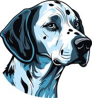 A striking illustration of a dalmatian dog's head, rendered in a cool blue color palette vector