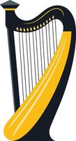 A simple, elegant illustration of a harp in black and gold, perfect for music themed projects vector