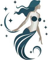 Mystical Mermaid with Flowing Tail and Stars vector