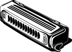 Black and white illustration of a harmonica, perfect for music, design, and vintage projects vector