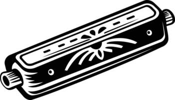 Black and white illustration of a harmonica, perfect for music-related projects, websites, and designs vector