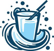 A playful and vibrant illustration of a glass of water with a straw, perfect for branding a hydration product, promoting healthy living, or adding a refreshing touch to your designs vector