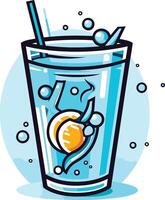 A refreshing glass of lemonade with a straw, ice cubes, and a lemon slice vector