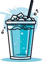 A refreshing cartoon illustration of a cold drink with ice and a straw vector