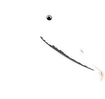 Abstract minimalist logo design with a single black circle and a curved line, suggesting a minimalist bird in flight vector