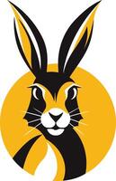 A stylized black rabbit head with long ears against a bright yellow circle, perfect for a logo, mascot, or branding element vector