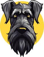 A friendly, cartoon-style illustration of a schnauzer dog with a yellow background vector