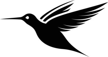 A minimalist, black and white silhouette of a hummingbird in flight vector