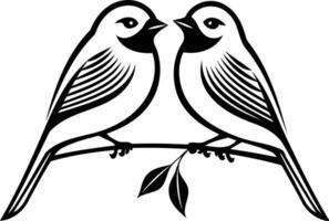 Two stylized birds perched on a branch, facing each other vector