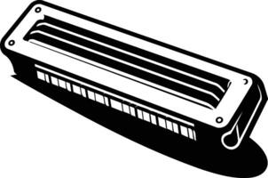 Black and white illustration of a harmonica, perfect for music design, websites, or social media vector