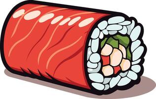 A cartoon illustration of a delicious sushi roll, perfect for adding a fun and quirky touch to your culinary designs vector