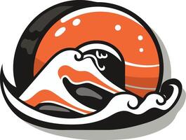 A bold and graphic logo design featuring a stylized wave crashing over a circular object vector