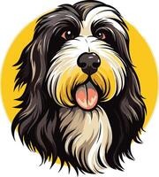 Adorable cartoon portrait of a friendly, black and white bearded collie dog with a big smile vector