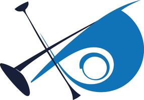 Abstract logo design with a blue and black color scheme, featuring a stylized eye and two intersecting lines vector