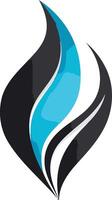 Abstract logo design featuring a stylized flame in black and blue vector