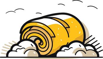 A cartoon illustration of a rolled-up hay bale, perfect for adding a touch of rustic charm to your agricultural, farm, or countryside designs vector