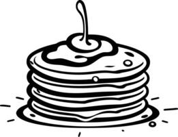 A hand drawn illustration of a stack of pancakes with syrup, perfect for breakfast menus, recipe websites, or coloring books vector