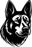 A striking black and white illustration of a german shepherd's head, perfect for logos, branding, or any project needing a powerful and loyal image vector