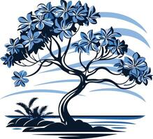A stylized illustration of a tree with flowers on a beach, perfect for representing nature, tranquility, or travel vector