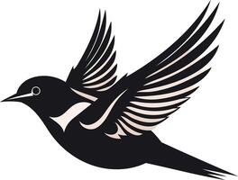 A stylized black bird in flight with elegant, intricate wing patterns vector