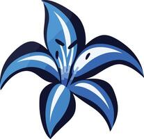 A vibrant blue lily flower with bold white accents and a black outline, perfect for adding a touch of nature and elegance to designs vector