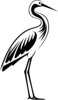 Elegant black and white illustration of a crane, perfect for nature, wildlife, and design projects vector