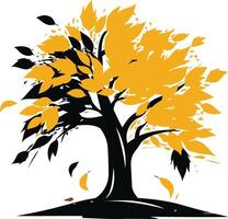 Stylized tree with black and yellow leaves, symbolizing change, growth, and resilience vector