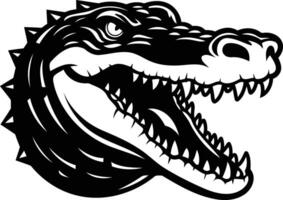 A fierce and detailed black and white illustration of a crocodile's head, showcasing its sharp teeth and menacing expression vector