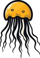 Cute cartoon jellyfish with a yellow bell and black tentacles vector