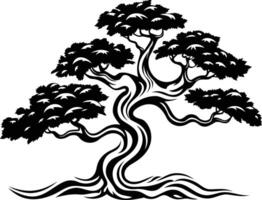 Black and white silhouette of a stylized bonsai tree, perfect for design projects related to nature, zen, or peace vector