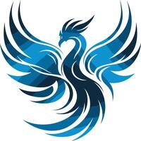 Abstract blue phoenix logo design with geometric patterns vector