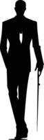 A simple silhouette of a man in a suit with a cane, perfect for elegant and mysterious designs vector