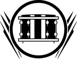 A bold black and white logo featuring a snare drum within a circle, accented with dynamic lines vector