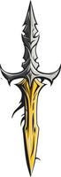 A stylized dagger with a gold blade and silver hilt, perfect for logo design, branding, or graphic design projects that require a bold, powerful image vector
