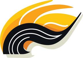 Dynamic and modern logo design featuring a black wave with a yellow sunburst, ideal for brands seeking a powerful and energetic image vector