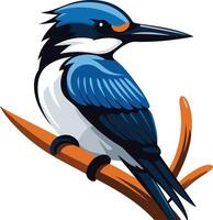 A vibrant, cartoon-style illustration of a kingfisher perched on a branch vector