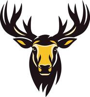 A stylized, powerful image of a deer head with large antlers, perfect for logos, branding, and nature themed designs vector