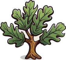 Cartoon oak tree illustration with lush green leaves and a sturdy trunk vector