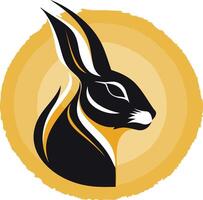Stylish black and white rabbit logo design with a golden circle background vector