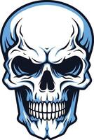 A detailed illustration of a human skull in a blue and white color scheme vector