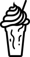A simple line drawing illustration of a milkshake with whipped cream and a straw vector