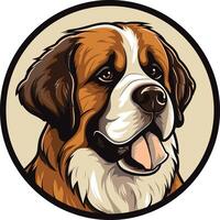 A friendly and approachable saint bernard dog portrait in a circular frame, perfect for pet-related businesses, websites, or branding vector