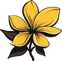 A vibrant yellow flower with two leaves, perfect for adding a touch of nature and tropical beauty to your design projects vector