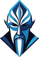 A powerful and mysterious logo featuring a stylized face with sharp features and a diamond-shaped frame vector