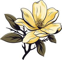 A delicate yellow magnolia flower with green leaves, perfect for adding a touch of nature to your designs vector