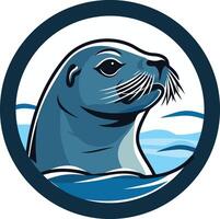 A bold and stylized illustration of a seal's head peeking out of the water, perfect for marine-related businesses and organizations vector