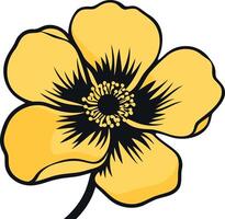 A simple, elegant, and stylized yellow flower with a black center vector