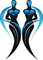 Abstract logo design featuring two stylized figures, representing strength, unity, and balance vector